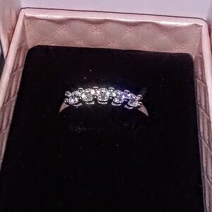 925 Sterling Silver 5 Stone Moissanite Stackable Wedding Ring- Size 7